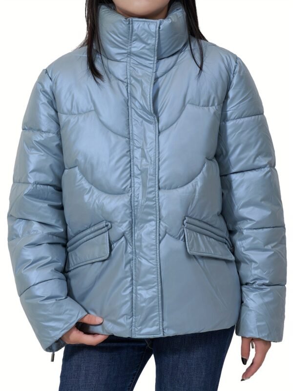 Solid Color Fashionable Puffer Jacket For Women, Thickened Warm Stand Collar Coat For Winter Outdoor, Women's Clothing