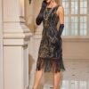 Sequined Tassel Hem Backless Tank Dress, Vintage Sleeveless Crew Neck Party & Banquet Dress, Women's Clothing