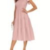 Solid Color Shirred Midi Dress, Elegant Flutter Sleeve Ruffle Hem Dress For Spring & Summer, Women's Clothing