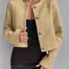Solid Color Single Breasted Crop Jacket, Elegant Long Sleeve Outwear For Spring & Fall, Women's Clothing