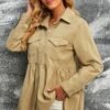 Women's Casual Long Sleeve Denim Button Down Shirt, Ruffled-Hem Denim Jacket