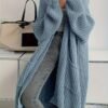 Solid Color Open Front Knitted Cardigan, Casual Long Sleeve Long Length Cardigan For Spring & Fall, Women's Clothing