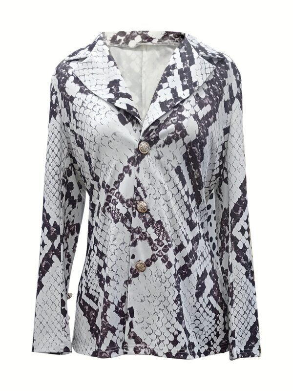 Snake Skin Print Two-piece Set, Single Breasted Lapel Blazer & Straight Leg Pants Outfits, Women's Clothing