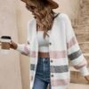 Color Block Button Down Knit Cardigan, Casual Long Sleeve V Neck Sweater, Women's Clothing