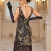 Sequined Tassel Hem Backless Tank Dress, Vintage Sleeveless Crew Neck Party & Banquet Dress, Women's Clothing