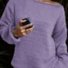 Solid Boat Neck Pullover Sweater, Casual Long Sleeve Drop Shoulder Loose Sweater, Women's Clothing