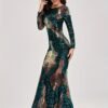 Sparkling Sequin Crew Neck Cocktail Dress, Elegant Long Sleeve Mermaid Dress For Party & Banquet, Women's Clothing Wedding/Evening dress/Occasion/Engagement/Ceremony