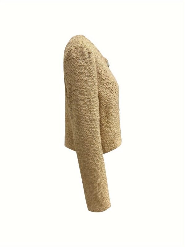 Solid Color Single Breasted Crop Jacket, Elegant Long Sleeve Outwear For Spring & Fall, Women's Clothing