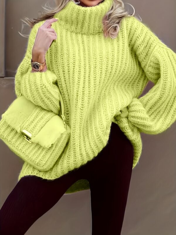 Solid Turtle Neck Chunky Knit Sweater, Casual Long Sleeve Oversized Sweater For Fall & Winter, Women's Clothing