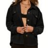 Solid Button Front Jacket, Casual Long Sleeve Collar Outerwear, Women's Clothing