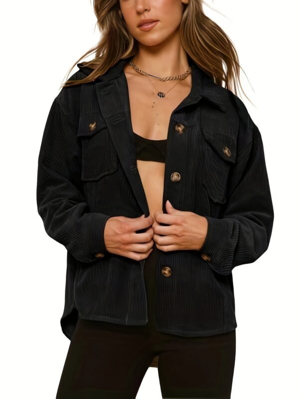 Solid Button Front Jacket, Casual Long Sleeve Collar Outerwear, Women's Clothing