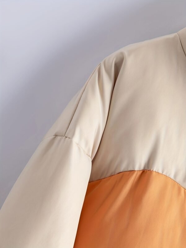 Color Block Puffer Jacket For Women, Stand Collar Warn Winter Sports Jacket, Women's Activewear