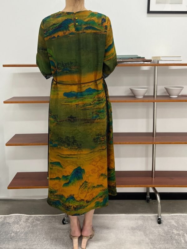 Graphic Print Tie Waist Dress, Vintage Half Sleeve Dress For Spring & Fall, Women's Clothing