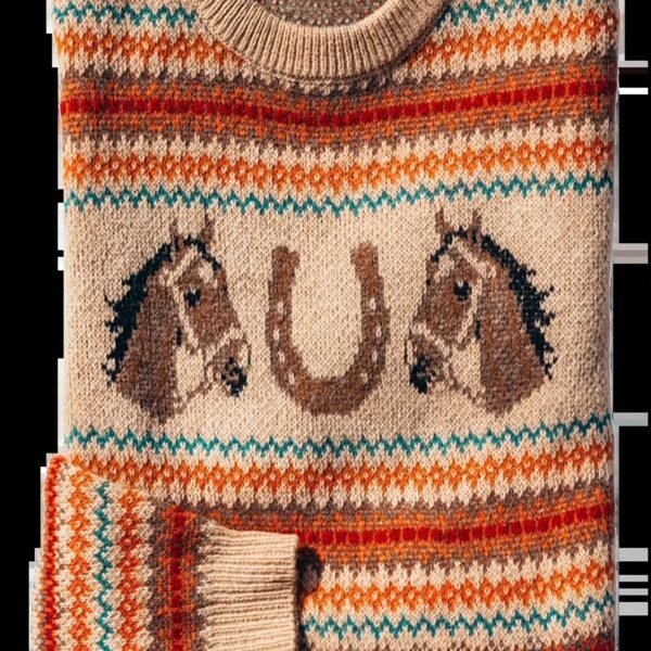 Horse Pattern Crew Neck Pullover Sweater, Casual Long Sleeve Loose Sweater, Women's Clothing