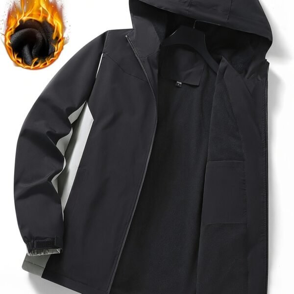 20b39c408dfa75444008a0f7666c2db1_933f9ae5d4f5.jpg Color Block Hooded Punch Jacket, Casual Waterproof Windproof Jacket, Fleece Warm Hooded Ski Coat, Women's Outdoor Clothing