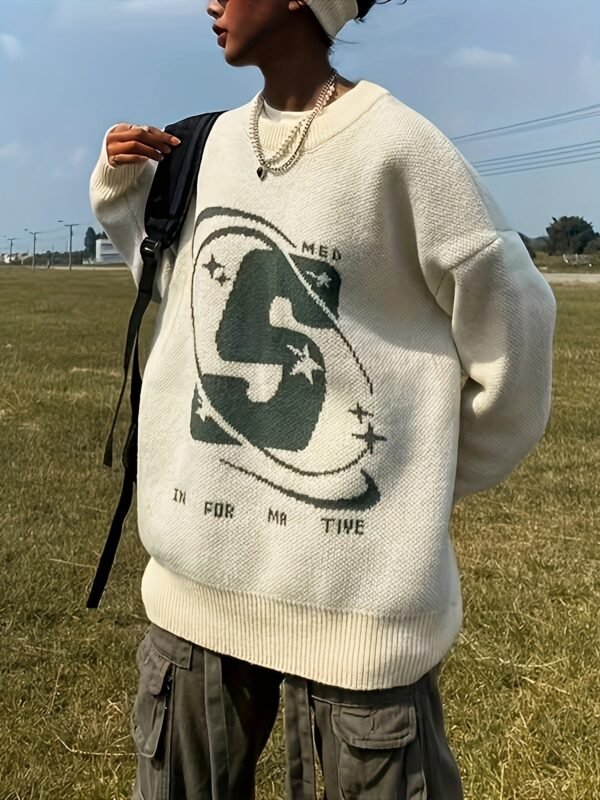 Letter Pattern Crew Neck Pullover Sweater, Casual Long Sleeve Sweater For Fall & Winter, Women's Clothing