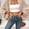 Solid Color Open Front Cardigans, Casual Cut Out Long Sleeve Knitted Shawl Outside Knit Cardigan Top For Spring & Summer, Women's Clothing
