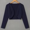 Solid Color Open Front Crop Jacket, Versatile Long Sleeve Outwear For Spring & Fall, Women's Clothing