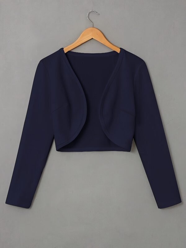 Solid Color Open Front Crop Jacket, Versatile Long Sleeve Outwear For Spring & Fall, Women's Clothing