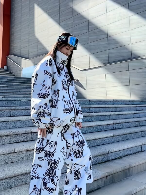 Ski Suit, Ghost Print Windproof Waterproof Warm Ski Jacket & Ski Pants Suit, Women's Activewear
