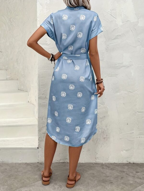 Floral Print Notched Neck Dress, Elegant Batwing Sleeve Dress For Spring & Summer, Women's Clothing