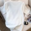 Color Block Crew Neck Knitted Sweater, Casual Short Sleeve Top For Spring & Summer, Women's Clothing