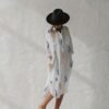 Feather Print Button Front Shirt Dress, Casual Long Sleeve Lapel Pocket Dress For Spring & Fall, Women's Clothing