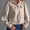 Button Front Drop Shoulder Jacket, Casual Long Sleeve Jacket, Women's Clothing