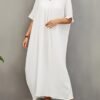Solid Color V Neck Coverup Dress, Casual Batwing Sleeve Loose Maxi Dress For Spring & Summer, Women's Clothing