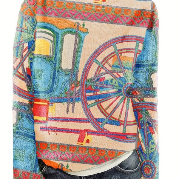 Cartoon Pattern Thin Pullover Sweater, Casual Crew Neck Long Sleeve Loose Sweater, Women's Clothing