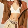 Zip-up Panel Textured Hoodie, Casual Long Sleeve Slant Pockets Jacket, Women's Clothing