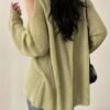 Solid Color V Neck Pullover Sweater, Y2K Long Sleeve Cut Out Knitted Sweater For Spring & Summer, Women's Clothing