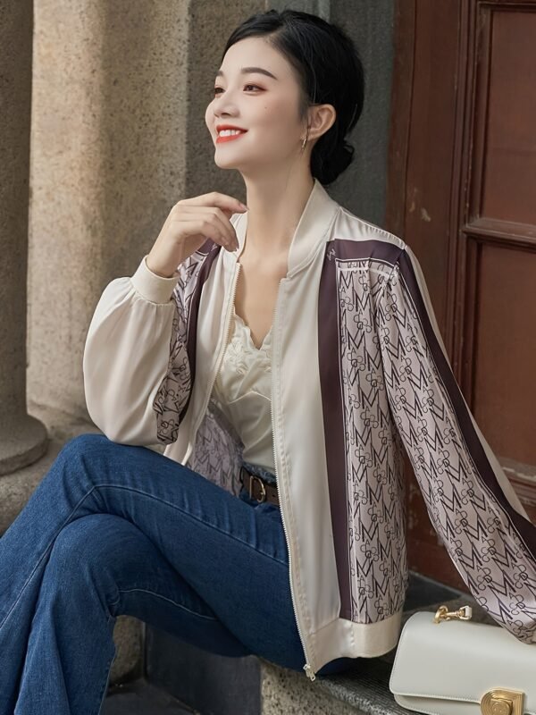 Allover Zip Up Jacket, Casual Long Sleeve Jacket For Spring & Fall, Women's Clothing