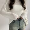 Solid Crew Neck Knitted Top, Casual Long Sleeve Thin Sweater, Women's Clothing