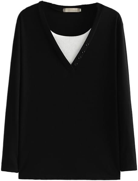 Autumn/Winter Women Fashion Plus Size Sweater Block Color O-Neck Button Knitwear Casual False Two Pieces Long Sleeve top