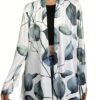 Leaves Print Open Front Cardigan, Versatile Long Sleeve Outwear For Spring & Fall, Women's Clothing