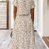 Spot Print Tie Waist Button Up Dress, Casual Short Sleeve Dress For Spring & Summer, Women's Clothing