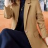 Notched Collar Button Front Blazer, Elegant Long Sleeve Blazer For Office & Work, Women's Clothing