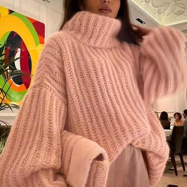 Solid Turtle Neck Chunky Knit Sweater, Casual Long Sleeve Oversized Sweater For Fall & Winter, Women's Clothing