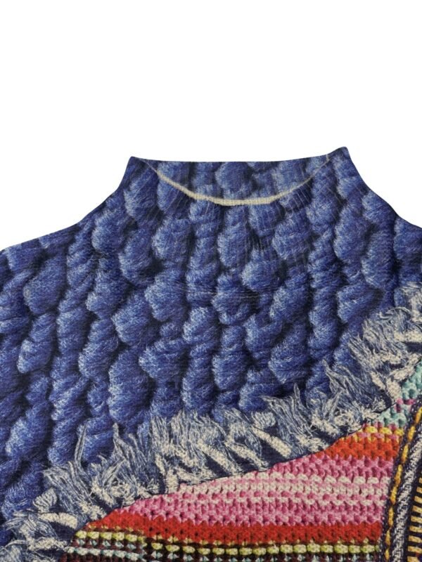 FULL PRINTED Knitted Pullover, Casual Long Sleeve Mock Neck Top, Women's Clothing