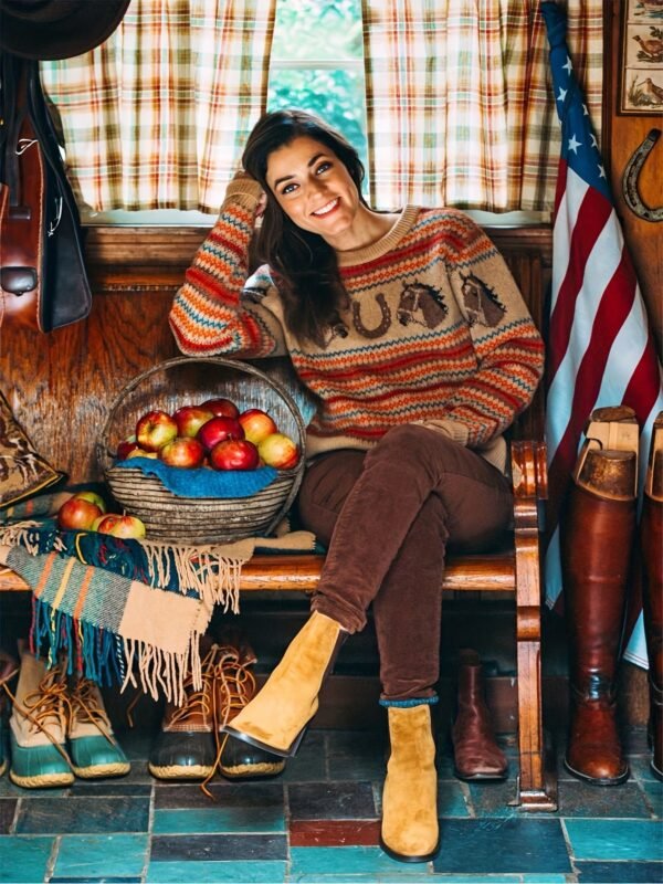 Horse Pattern Crew Neck Pullover Sweater, Casual Long Sleeve Loose Sweater, Women's Clothing