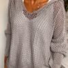 Solid Color Hooded Pullover Sweater, Casual Long Sleeve Cut Out Knitted Sweater For Spring & Summer, Women's Clothing
