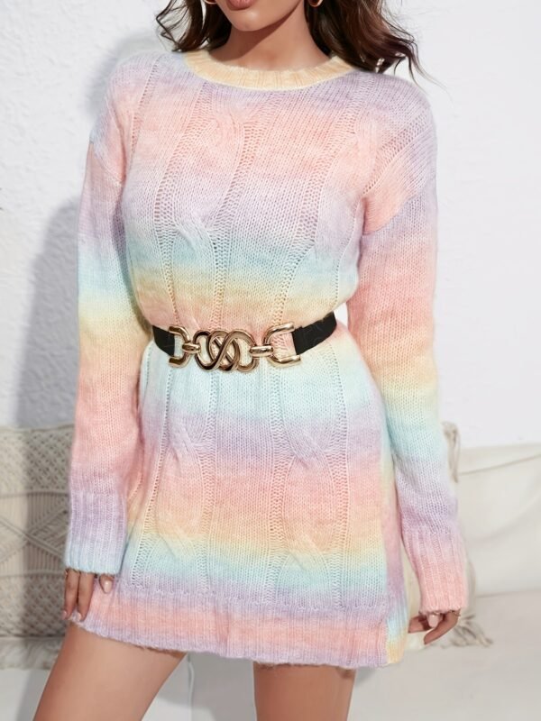 Gradient Color Cable Knit Sweater, Casual Long Sleeve Top For Fall & Winter, Women's Clothing