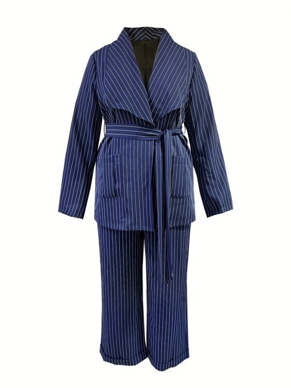 Plaid Pattern Elegant Two-piece Set, Long Sleeve Open Front Tops & Wide Leg Pants Outfits, Women's Clothing