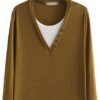 Autumn/Winter Women Fashion Plus Size Sweater Block Color O-Neck Button Knitwear Casual False Two Pieces Long Sleeve top
