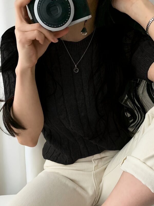 Cable Knit Pullover Sweater, Casual Short Sleeve Knitted Sweater For Spring & Summer, Women's Clothing