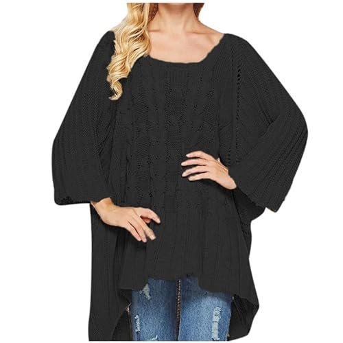 41kEB7hMQ2L.jpg Fall Sweater Women's Knitwear Crewneck Long Sleevel Shawl Cape Sweater 2023 Fashion Pullover Sweater