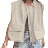 Zipper Loose Solid Vest Jacket, Casual Sleeveless Jacket For Spring & Summer, Women's Clothing