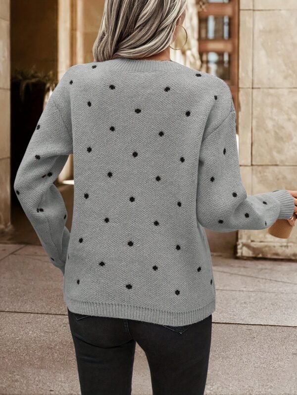 Polka Dot Pattern Knit Sweater, Casual Long Sleeve Crew Neck Sweater, Women's Clothing
