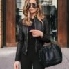 Women's Street Style Chic Coated Stretchy Plain Black Color Jacket With Zipper Pockets And Modern Fit